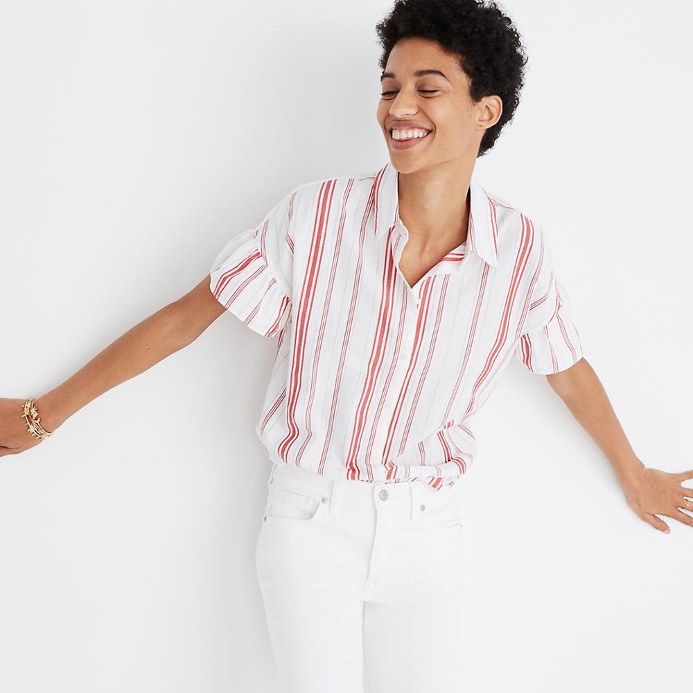 Madewell Central Ruffle-Sleeve Shirt in Carey Stripe